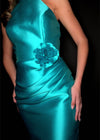 Video - ASHLEYlauren 4802 Mikado A-Line Dress with Halter Neckline, Ruched Skirt, and 3D Floral Accent