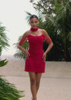 Video -  Red ASHLEYlauren 4758 Fully Beaded Long Sleeve Cocktail Dress with Plunging V-Neckline and Fringe