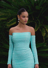 Video - Editorial - Aqua ASHLEYlauren 4598 form-fitting strapless cocktail dress featuring elegant ruching, detachable sleeves, and heat-set stones for a glamorous and versatile statement look.