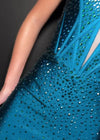 Video - Peacock ASHLEYlauren 4689 strapless jersey cocktail dress featuring a fully beaded corset bustier, illusion V-neckline, fitted skirt, and press-on stone embellishments for a glamorous and sophisticated look.