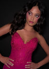 Video - Pink ASHLEYlauren 4776 Strapless Cocktail Dress with Lace Applique Corset Bustier and A-Line Skirt