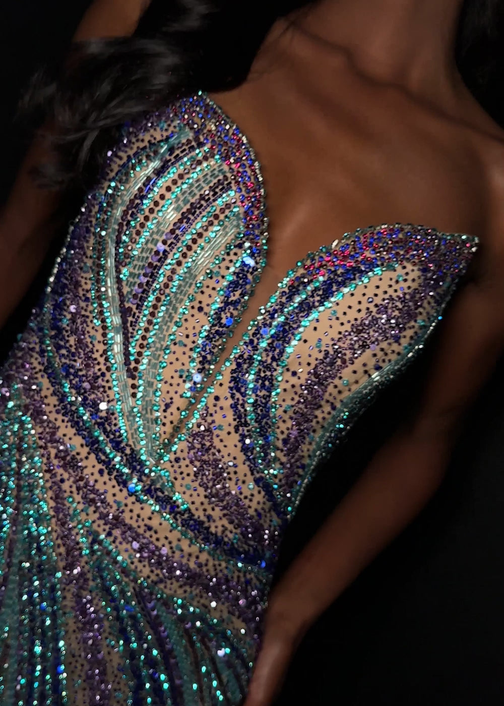 ASHLEYlauren 4929 – Strapless Beaded Mini Dress with Swirl Detailing