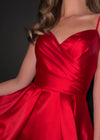 Video - Red ASHLEYlauren 4780 classic satin cocktail dress featuring delicate spaghetti straps, a sweetheart neckline, and an elegant A-line skirt for a timeless and sophisticated look.