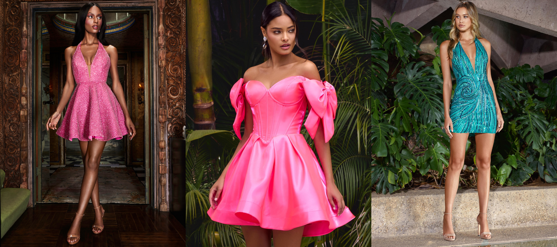 ASHLEYlauren luxury mini dresses with sparkling embellishments and dramatic details