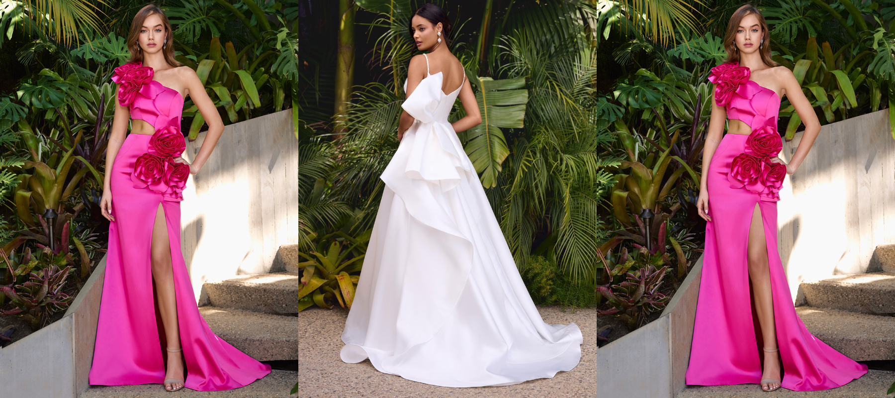 ASHLEYlauren luxury prom dresses featuring floral embellishments and dramatic silhouettes