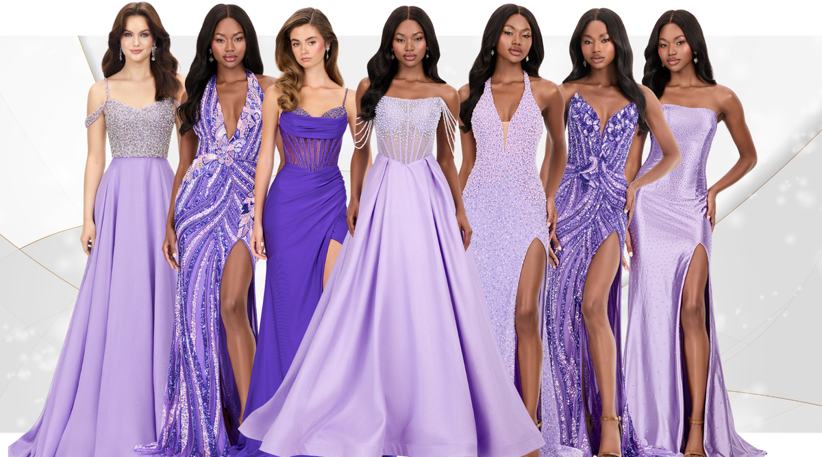 ASHLEYlauren Purple Prom Dresses 2026 | Lilac and purple prom gowns featuring beading, corset bodices, jersey and statement silhouettes.