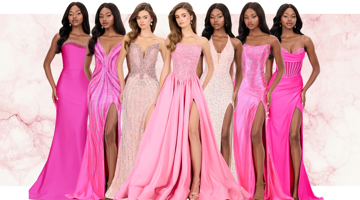 ASHLEYlauren pink prom dresses for 2027 featuring hot pink, blush, fuchsia, sparkly, corset and ball gown styles