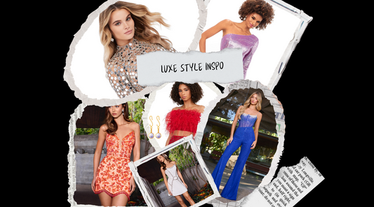 What to Wear to Homecoming | ASHLEYlauren Luxe Edit banner featuring cocktail dresses, jumpsuits, two-piece sets, and formal suits in luxury evening style