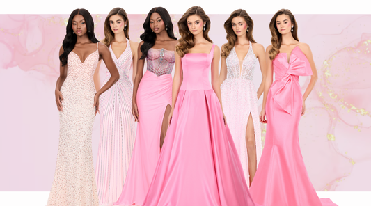 Light Pink Prom Dresses | Soft blush and ice pink prom dresses with romantic, beaded and fitted styles