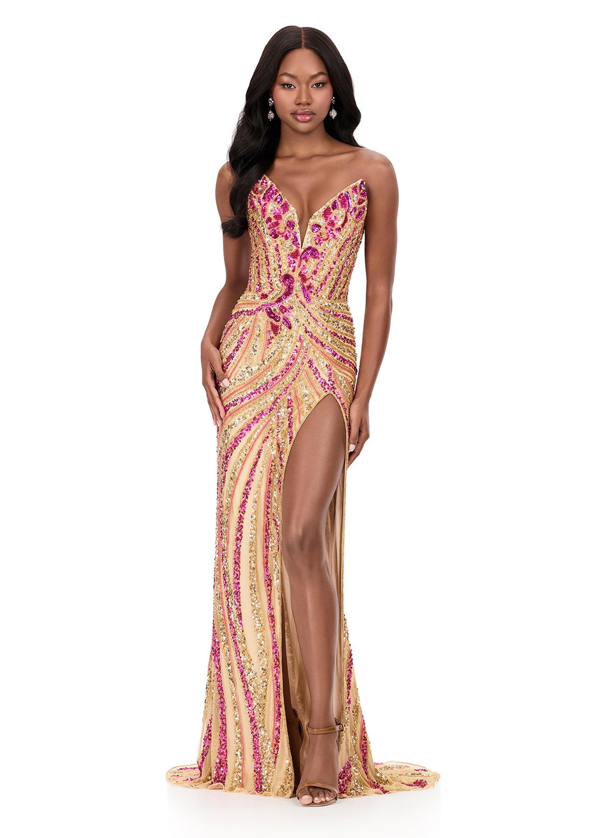 ASHLEYlauren 11236 Strapless Floral Sequin Gown