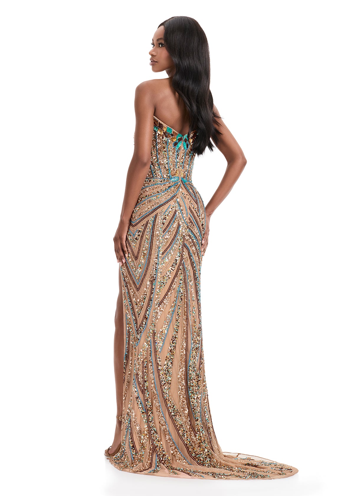 ASHLEYlauren 11236 Strapless Floral Sequin Gown