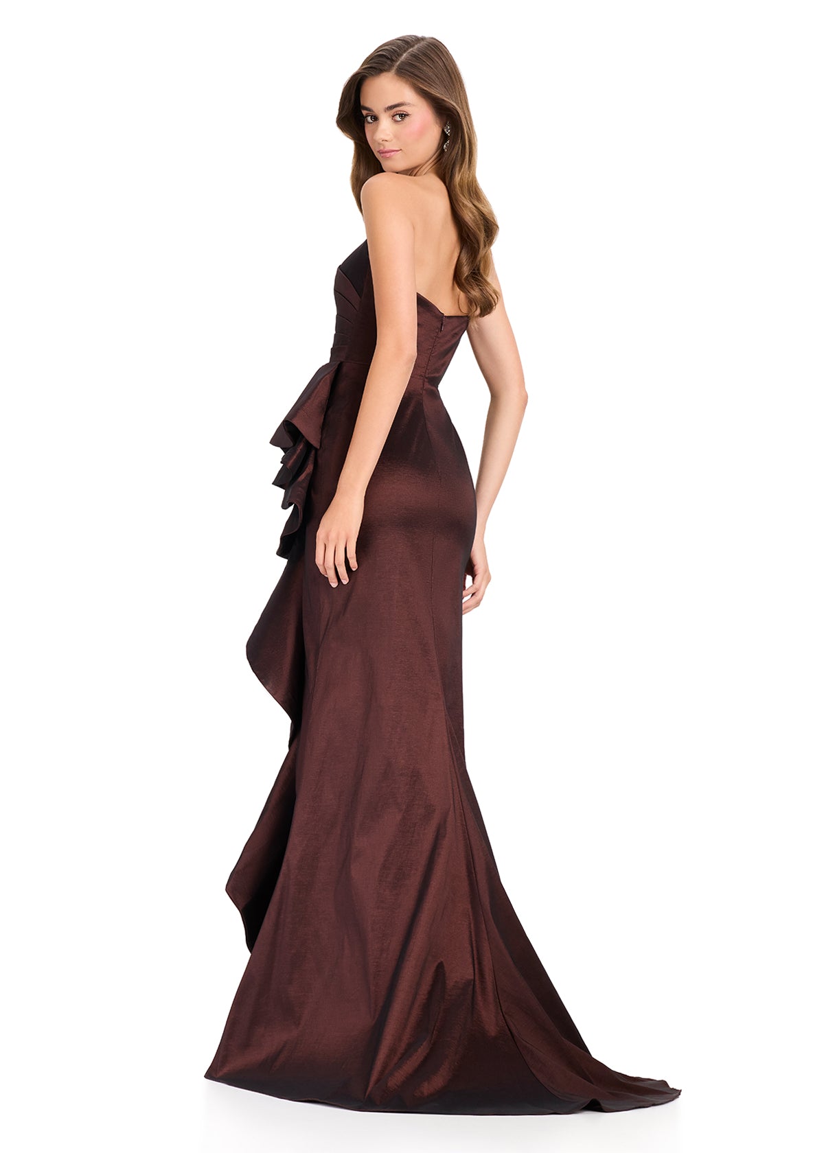 ASHLEYlauren 11751 Strapless Taffeta Gown with Ruffle