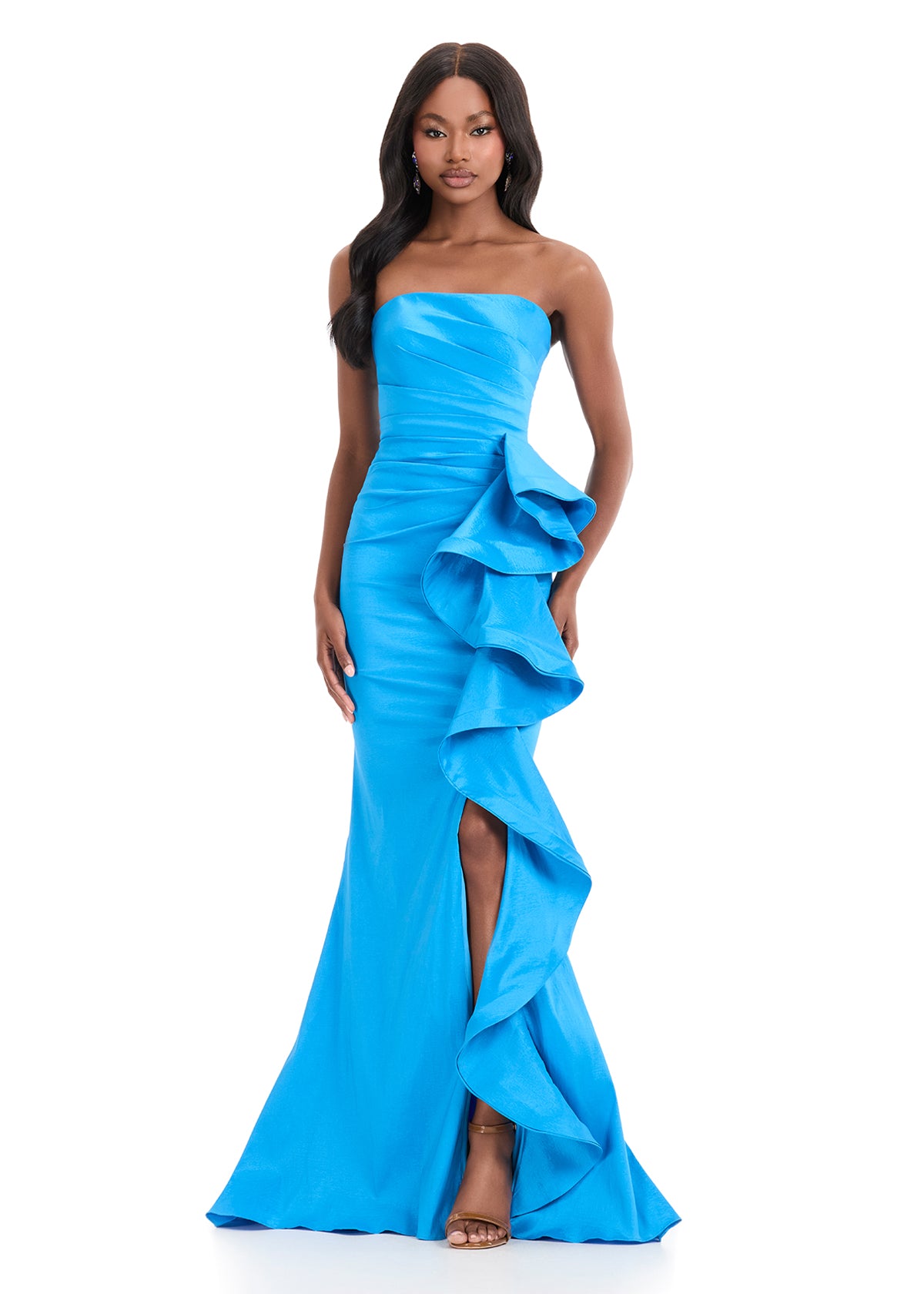 ASHLEYlauren 11751 Strapless Taffeta Gown with Ruffle