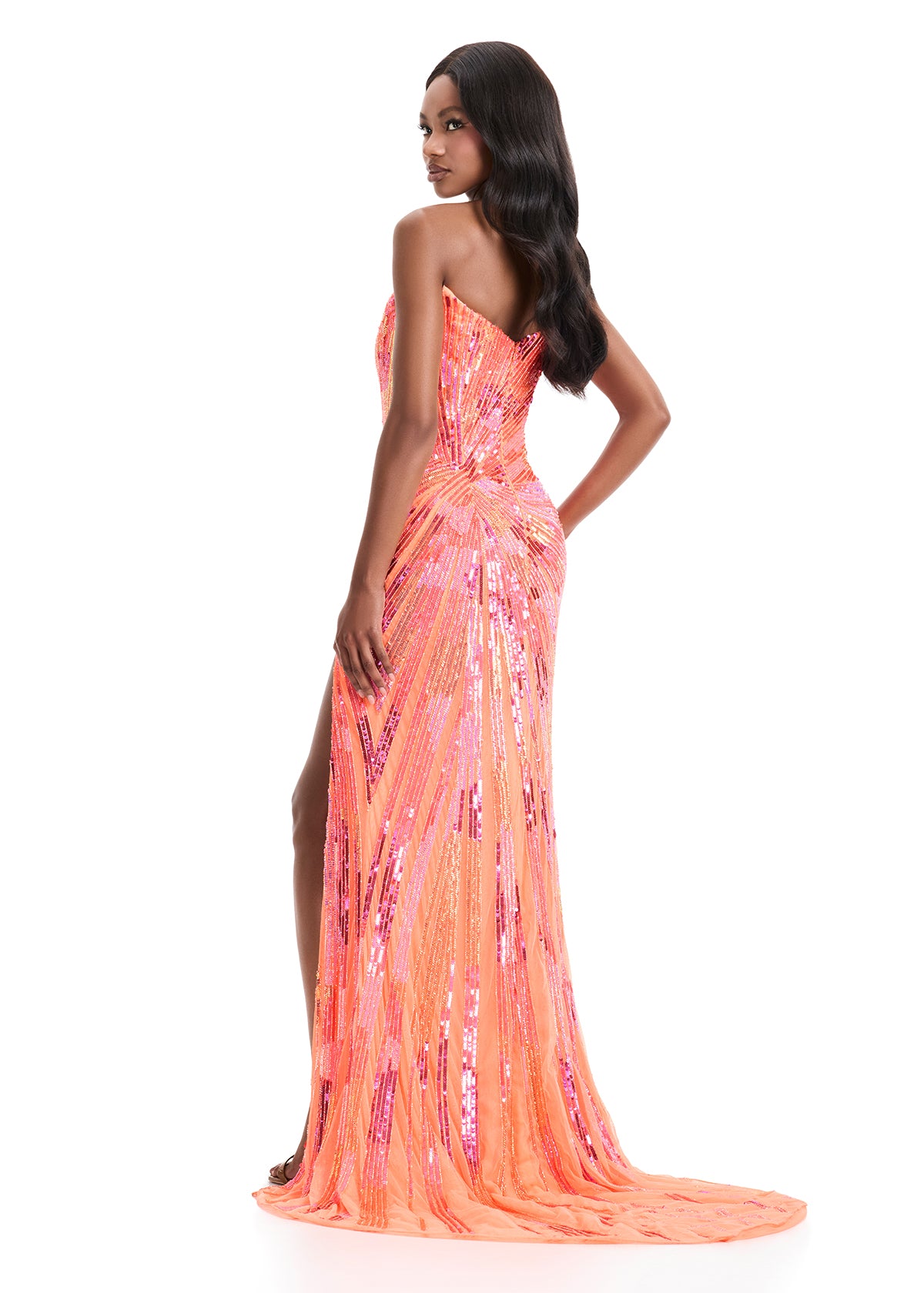 ASHLEYlauren 11822 Strapless Fully Beaded Gown with Slit