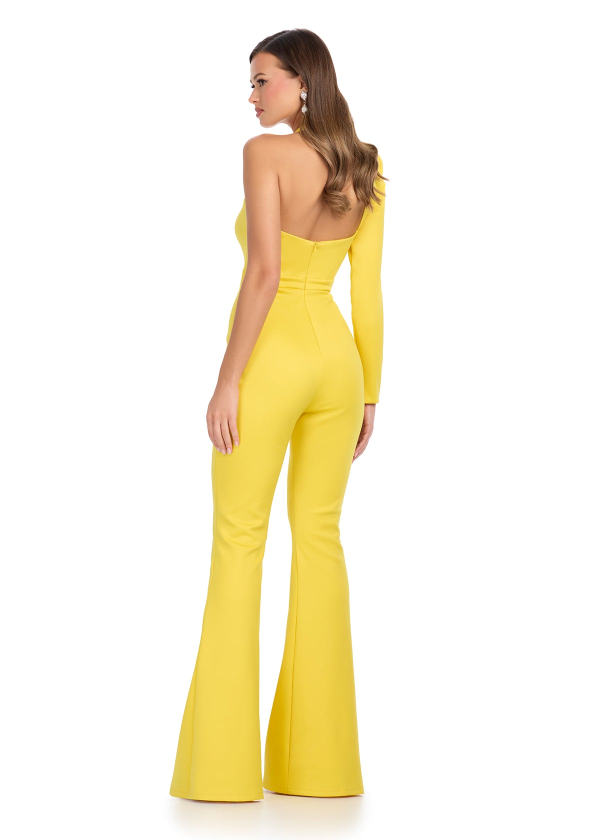 ASHLEYlauren 11839 – One-Sleeve Scuba Jumpsuit with Cut-Outs