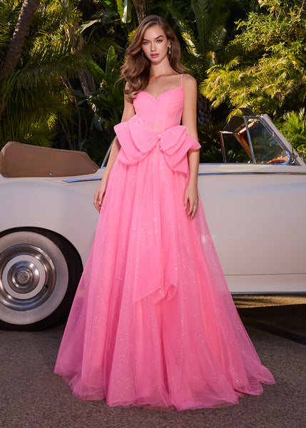 tulle glitter dress ASHLEYlauren 11841 Gown with Bow Accent Color:White Yellow Long red party dress recycle silk maxi Transparent sparkly black cape