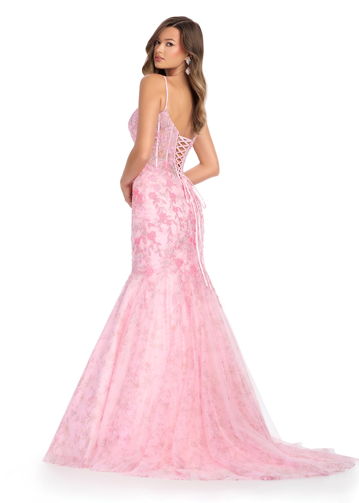 ASHLEYlauren 11848 Mermaid Gown with Tulle Appliqué