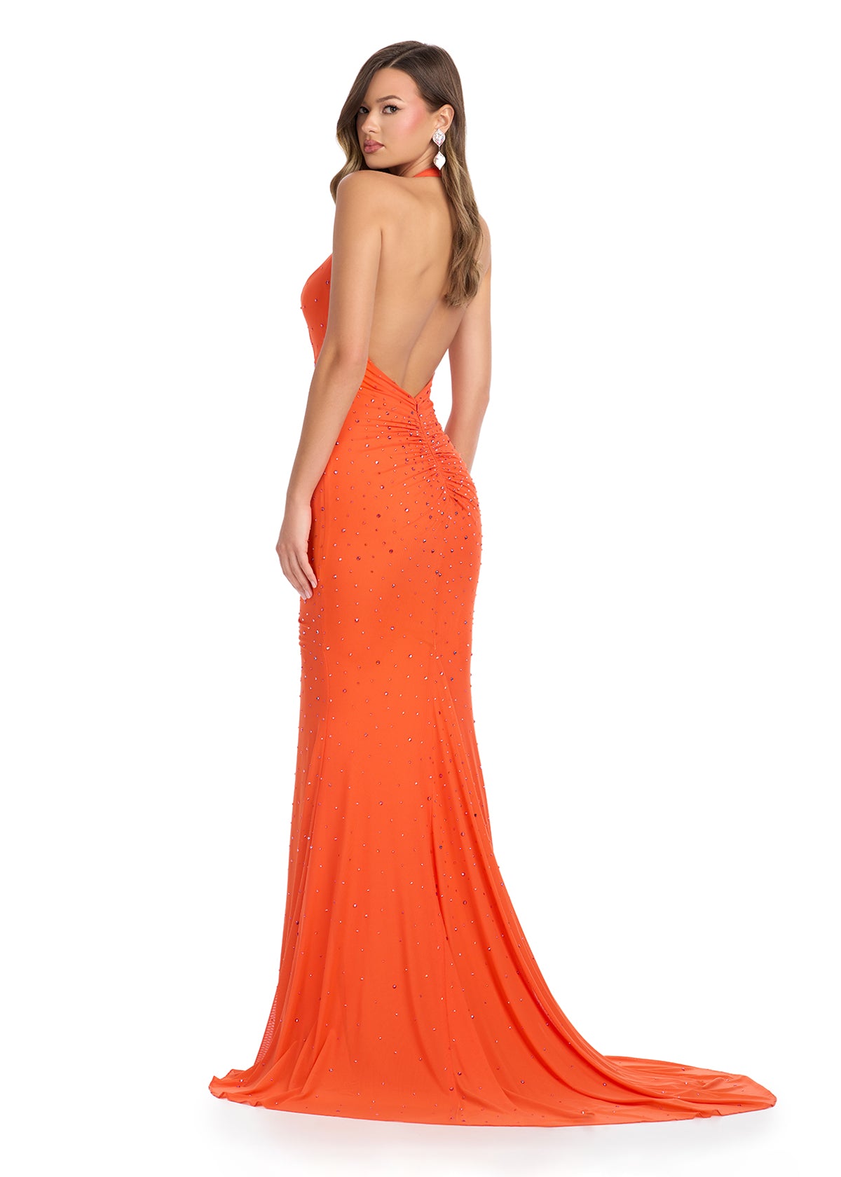 ASHLEYlauren 11863 Halter Gown with Stones and Middle Slit