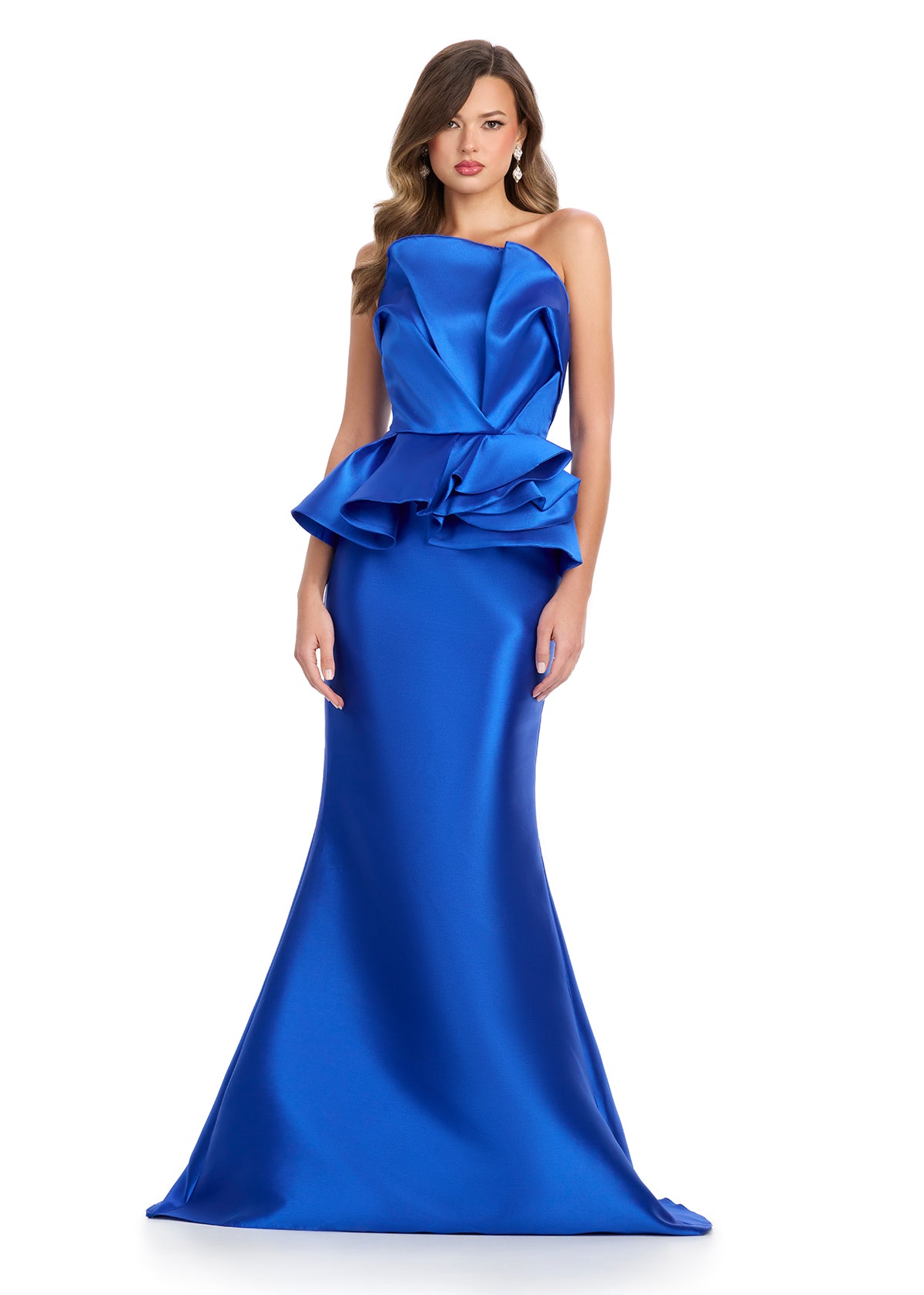 ASHLEYlauren 11874 Strapless Mikado Gown with Peplum Waist