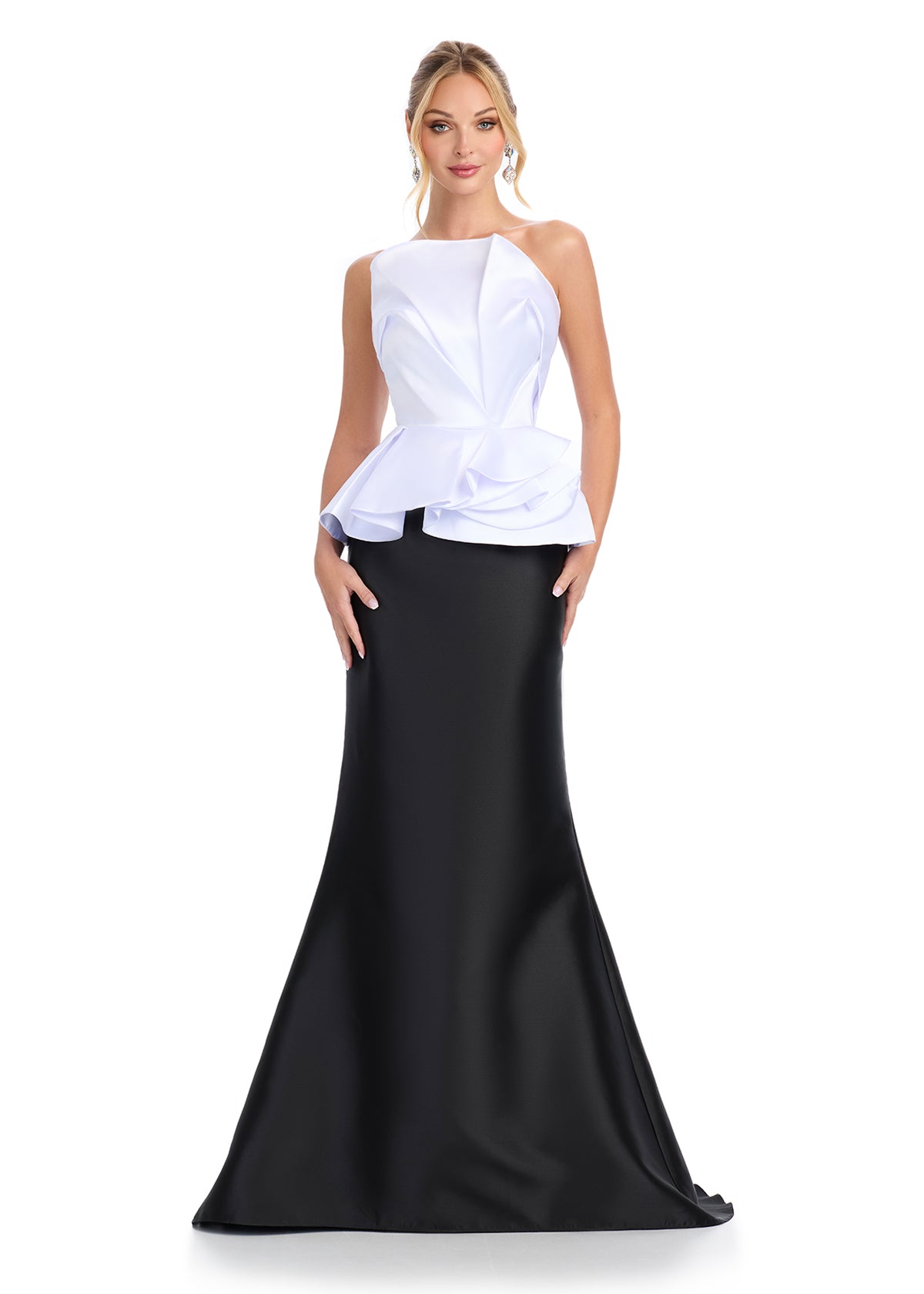 ASHLEYlauren 11874 Strapless Mikado Gown with Peplum Waist