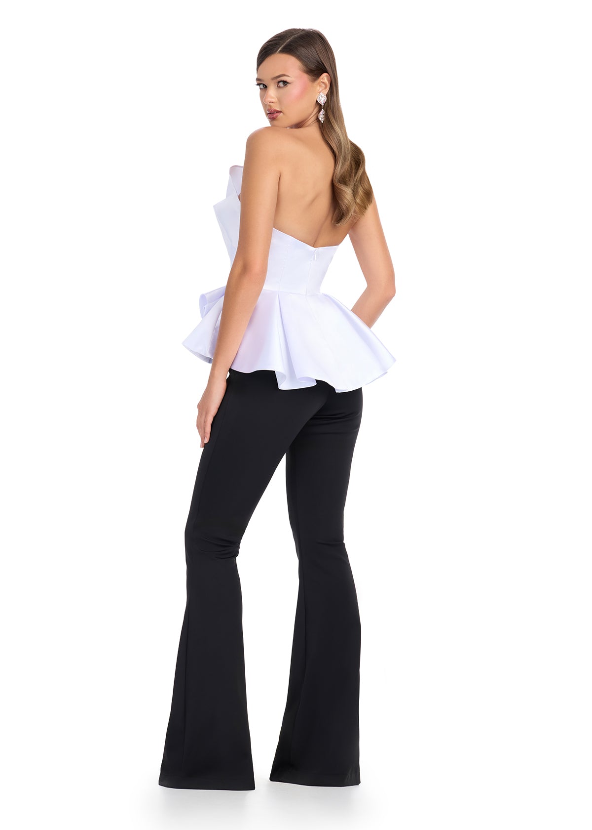 ASHLEYlauren 11875 Strapless Peplum Jumpsuit with Scuba Pants