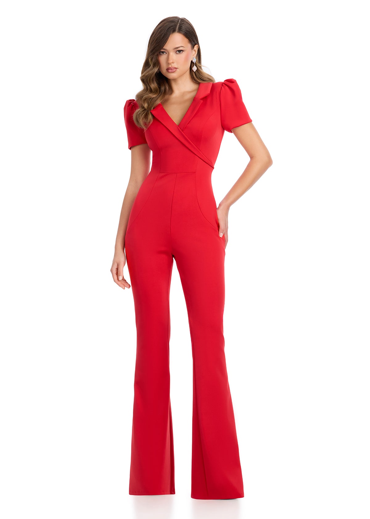 ASHLEYlauren 11966 Scuba Jumpsuit with Puff Sleeves