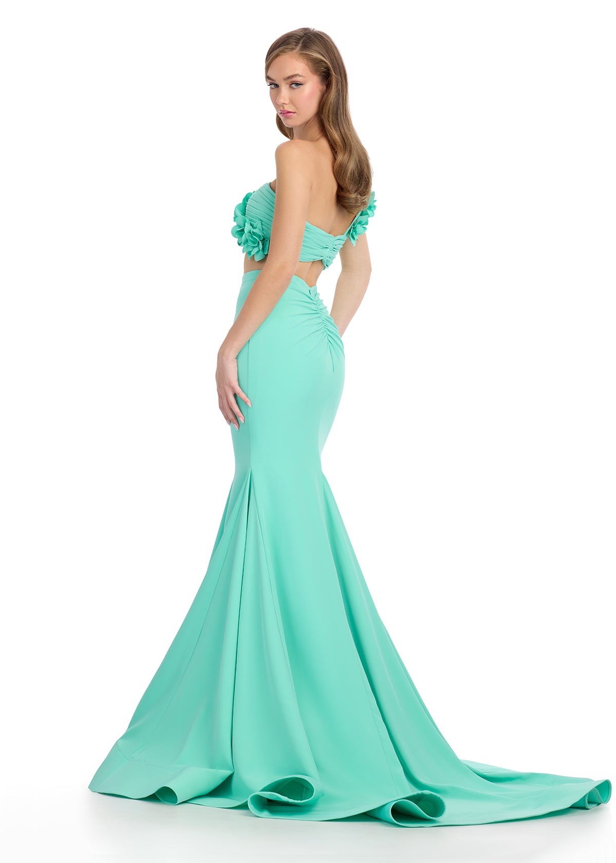 ASHLEYlauren 11981 One-Shoulder Jersey Two-Piece Gown