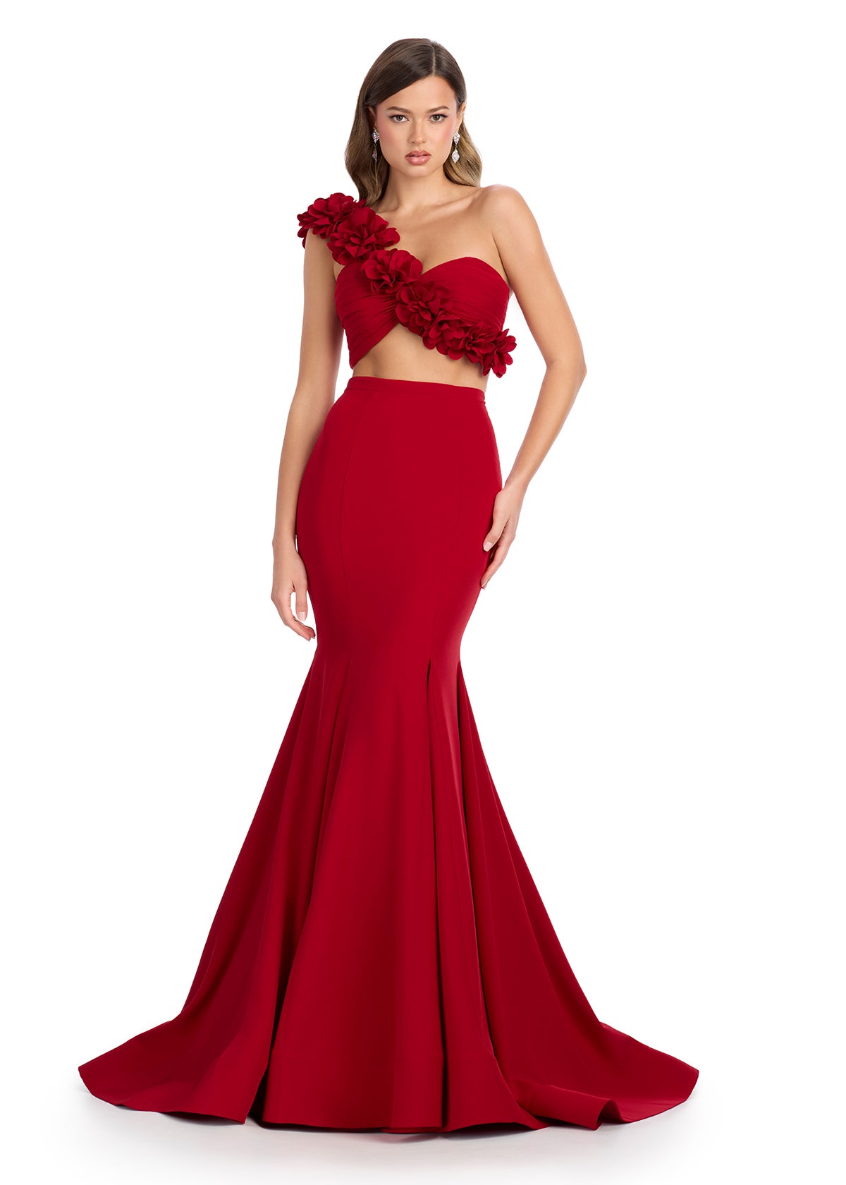 Off The Shoulder Floral Accents Red Mermaid Dress Off The Shoulder Floral Accents Red Mermaid Dress