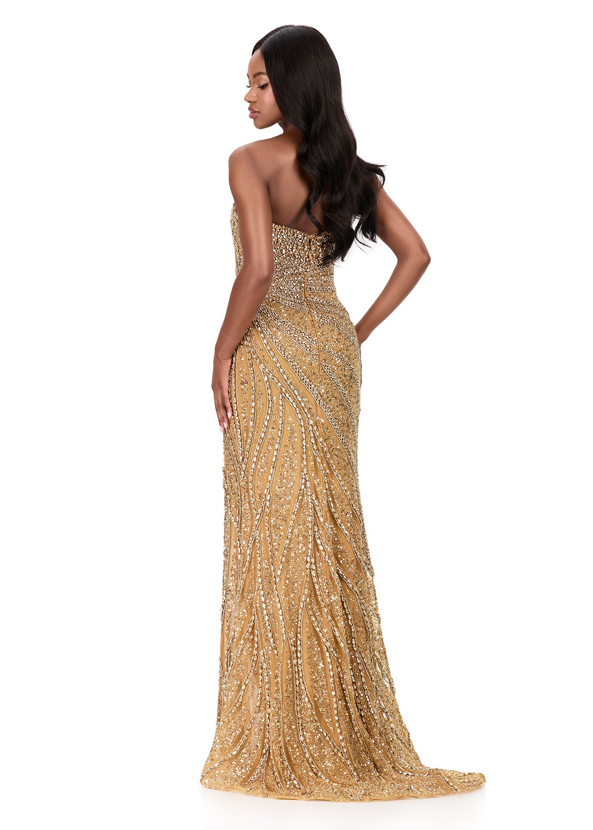 ASHLEYlauren 12011 Strapless Fully Beaded Slit Gown ASHLEYlauren 12011 Strapless Fully Beaded Slit Gown