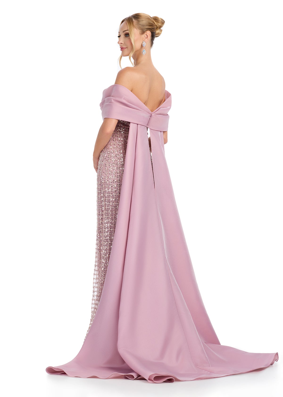 ASHLEYlauren 12020 Off-Shoulder Beaded Gown with Organza Cape ASHLEYlauren 12020 Off-Shoulder Beaded Gown with Organza Cape