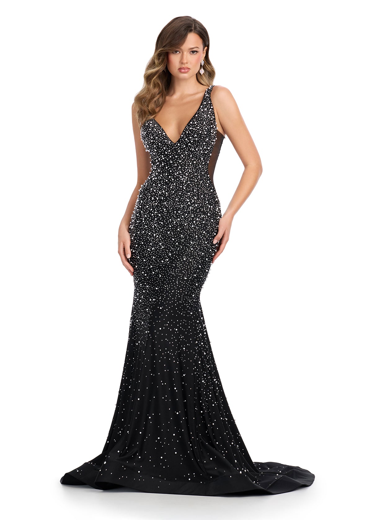 ASHLEYlauren 12030 Jersey Prom Gown with Pearls and Stones ASHLEYlauren 12030 Jersey Prom Gown with Pearls and Stones