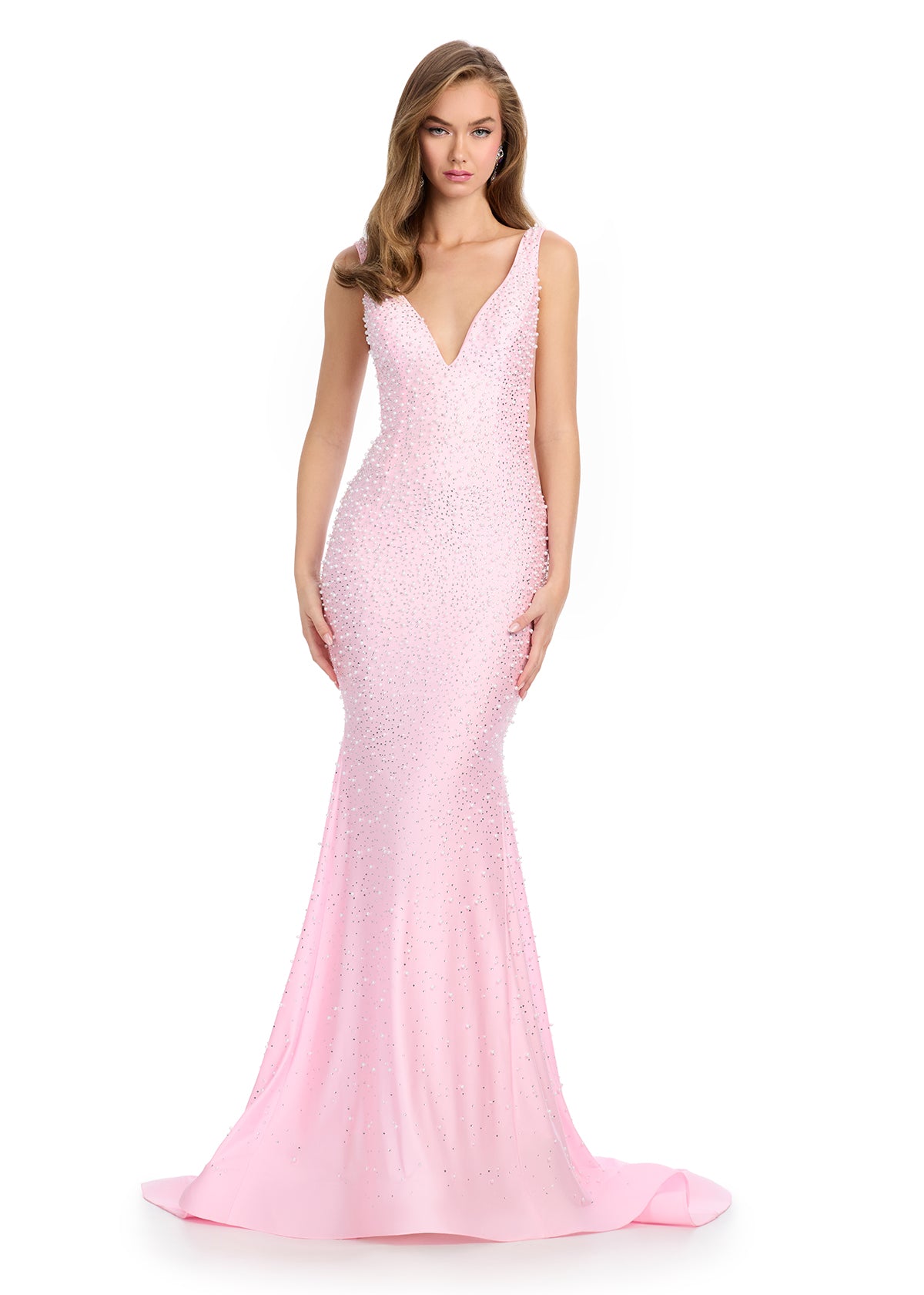ASHLEYlauren 12030 Jersey Prom Gown with Pearls and Stones ASHLEYlauren 12030 Jersey Prom Gown with Pearls and Stones