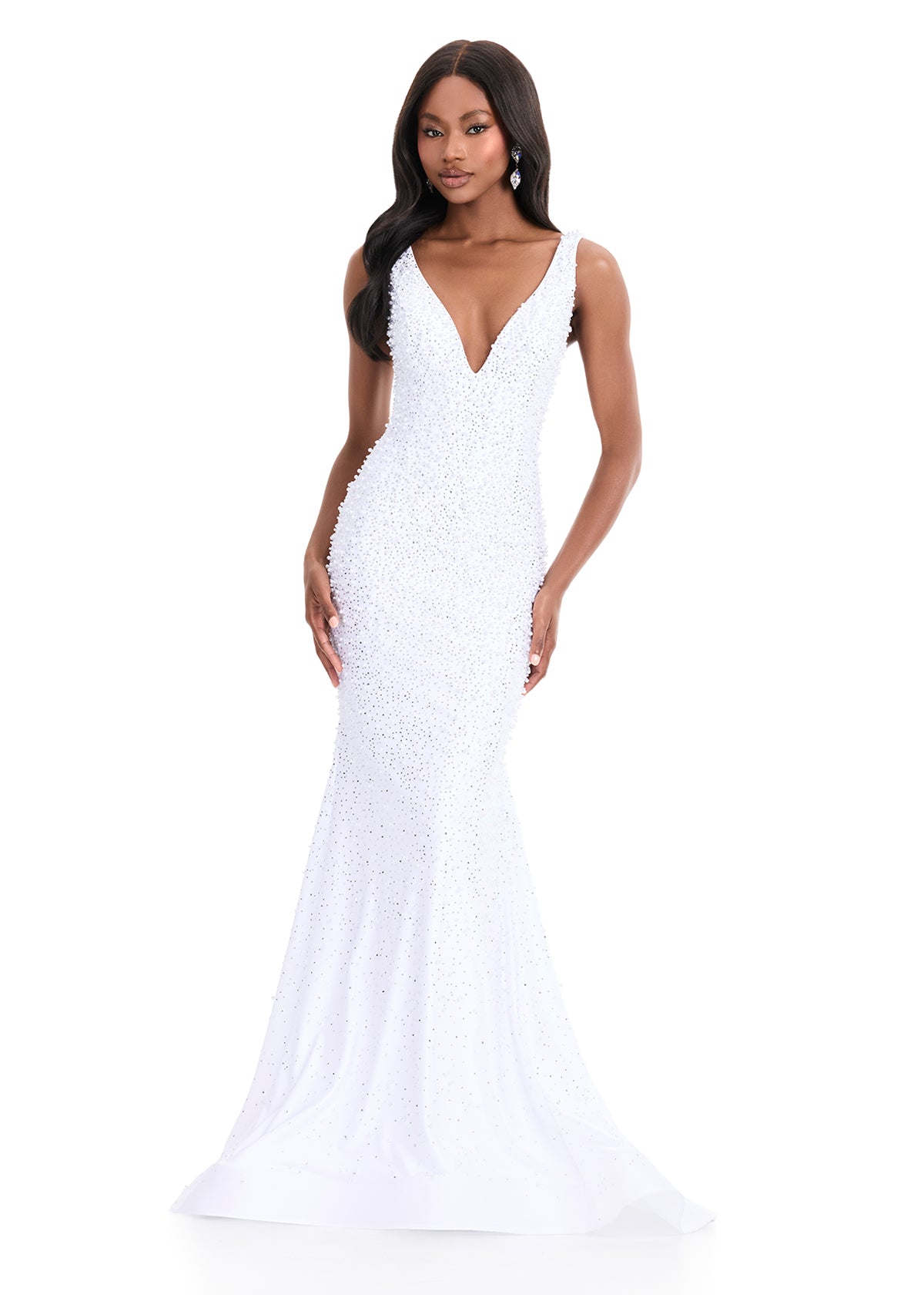 ASHLEYlauren 12030 Jersey Prom Gown with Pearls and Stones