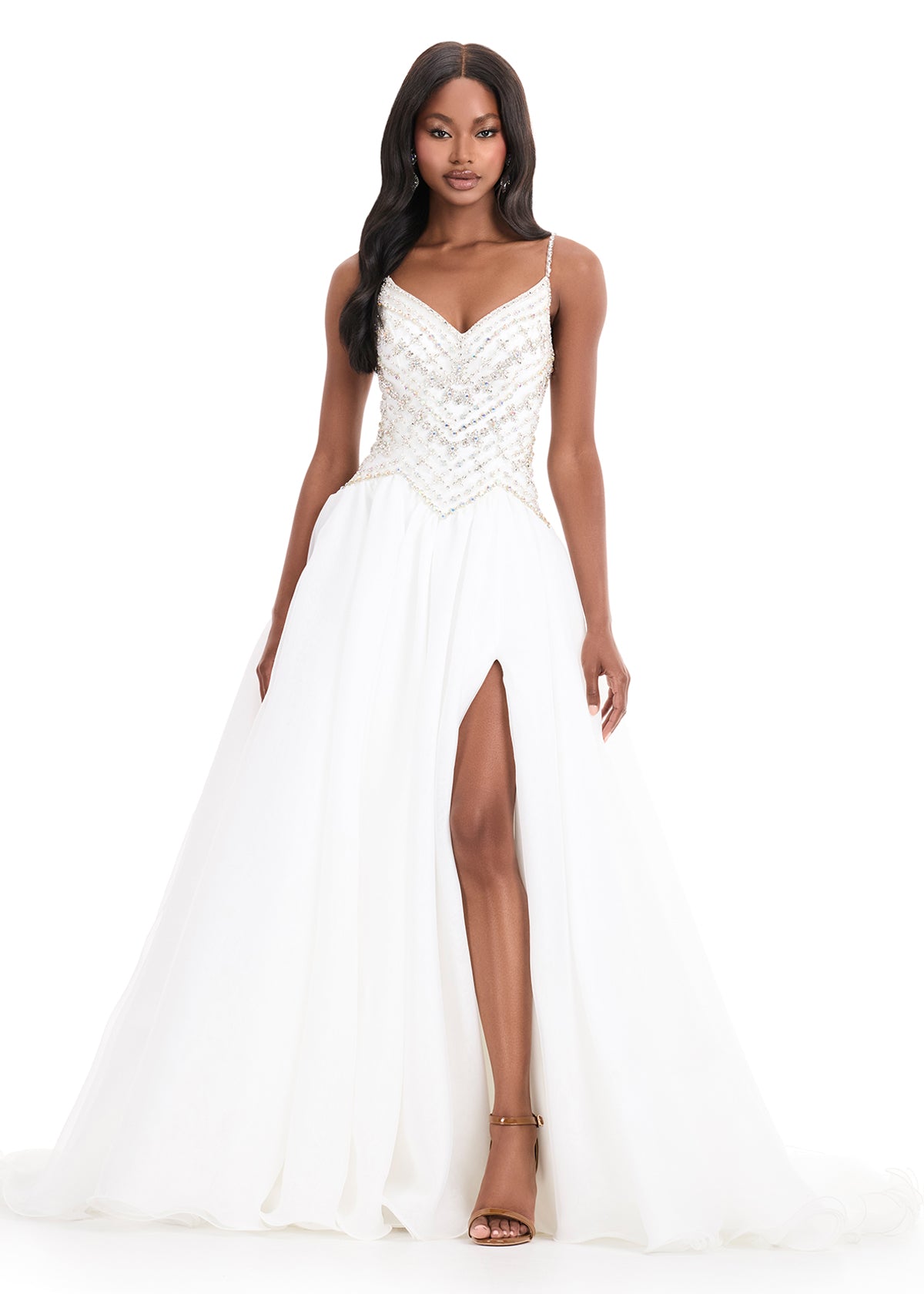 ASHLEYlauren 12047 – Beaded Bodice Organza Ball Gown for Formal Events