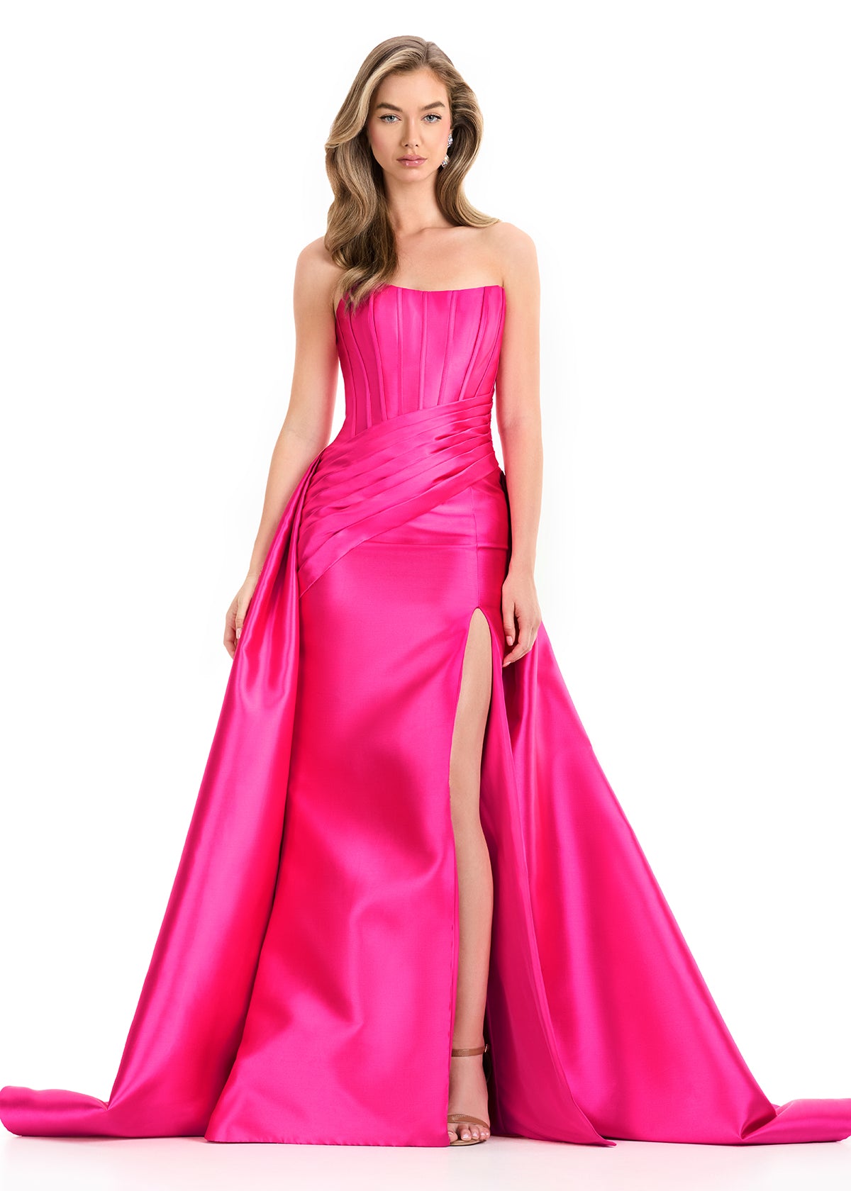 ASHLEYlauren 12056 – Mikado Strapless Pleated Overskirt Gown