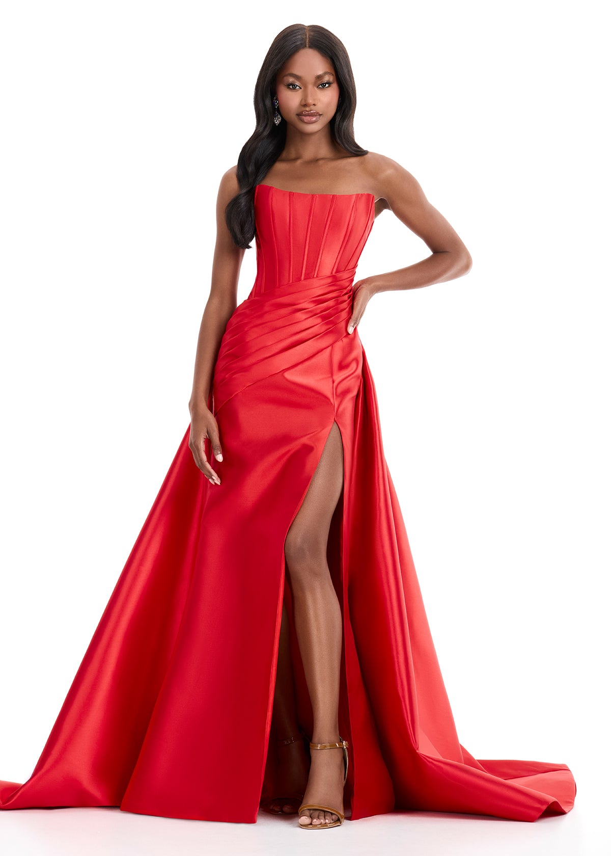 ASHLEYlauren 12056 – Mikado Strapless Pleated Overskirt Gown