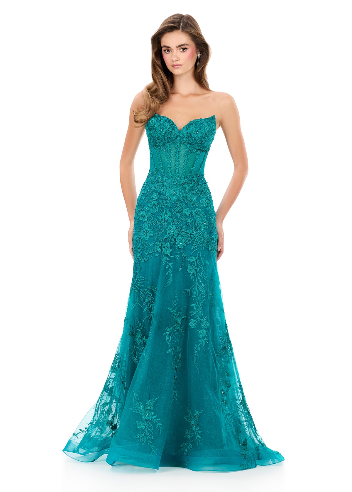 ASHLEYlauren Style 12060 - Strapless Lace Gown with Corset