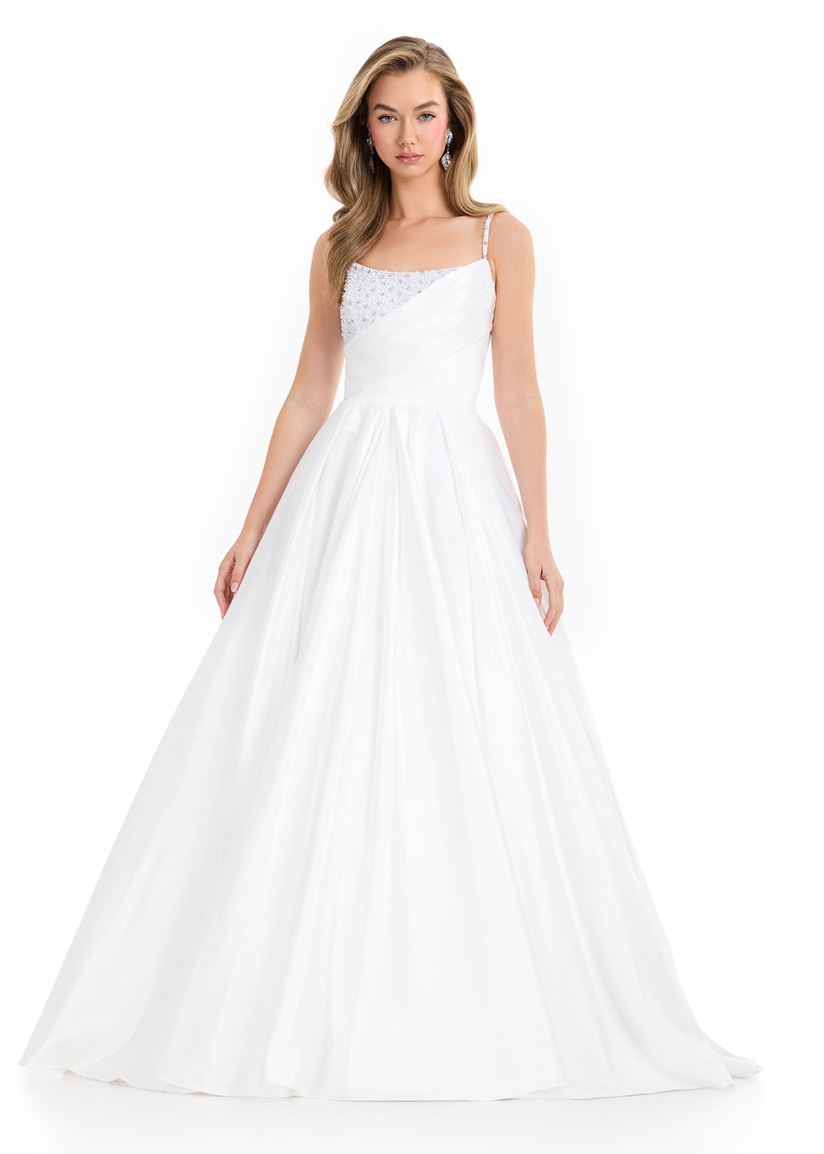 ASHLEYlauren 12086 – Beaded Bodice Satin Ball Gown with Train