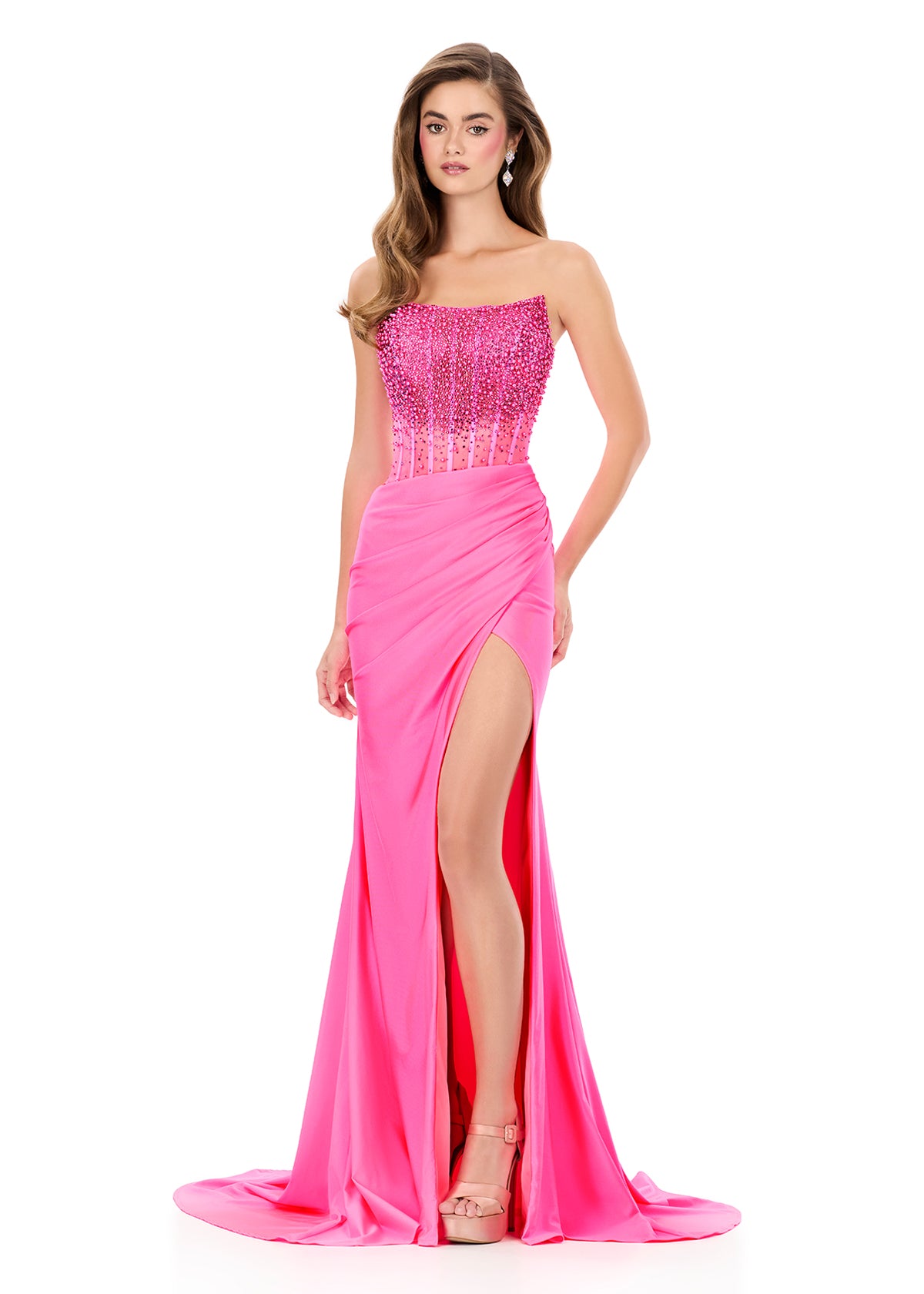 ASHLEYlauren 12087 Jersey Gown with Beaded Bodice and Side Slit ASHLEYlauren 12087 Jersey Gown with Beaded Bodice and Side Slit