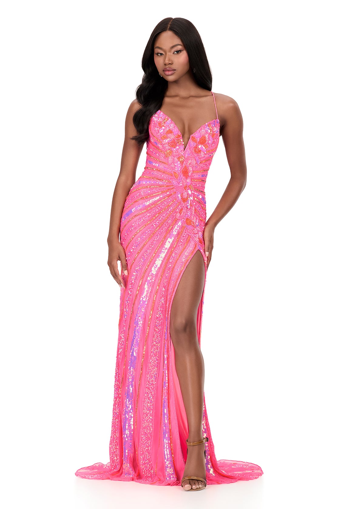 ASHLEYlauren Style 12149 - Long Beaded Prom Dress with Lace Up Back ASHLEYlauren Style 12149 - Long Beaded Prom Dress with Lace Up Back