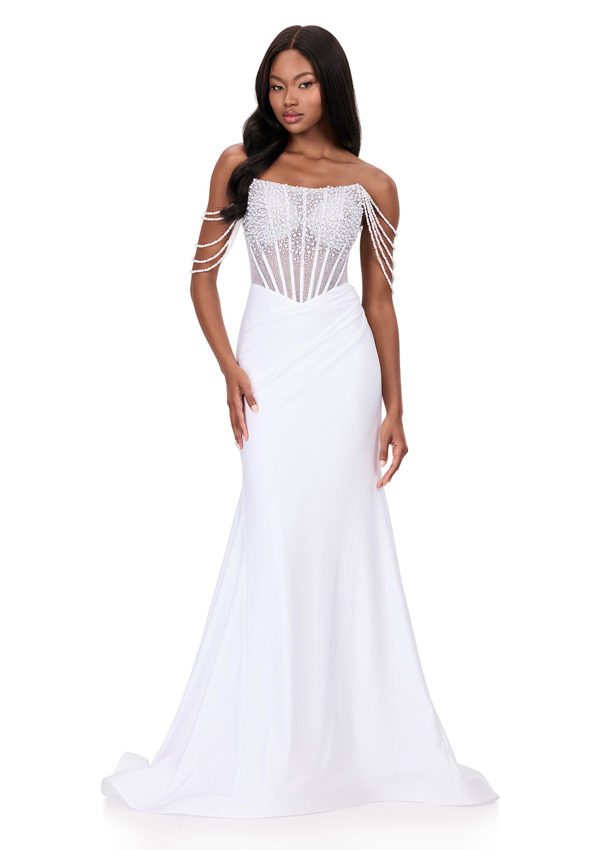 ASHLEYlauren Style 12154 - Off Shoulder Dress with Ruched Waistline ASHLEYlauren Style 12154 - Off Shoulder Dress with Ruched Waistline