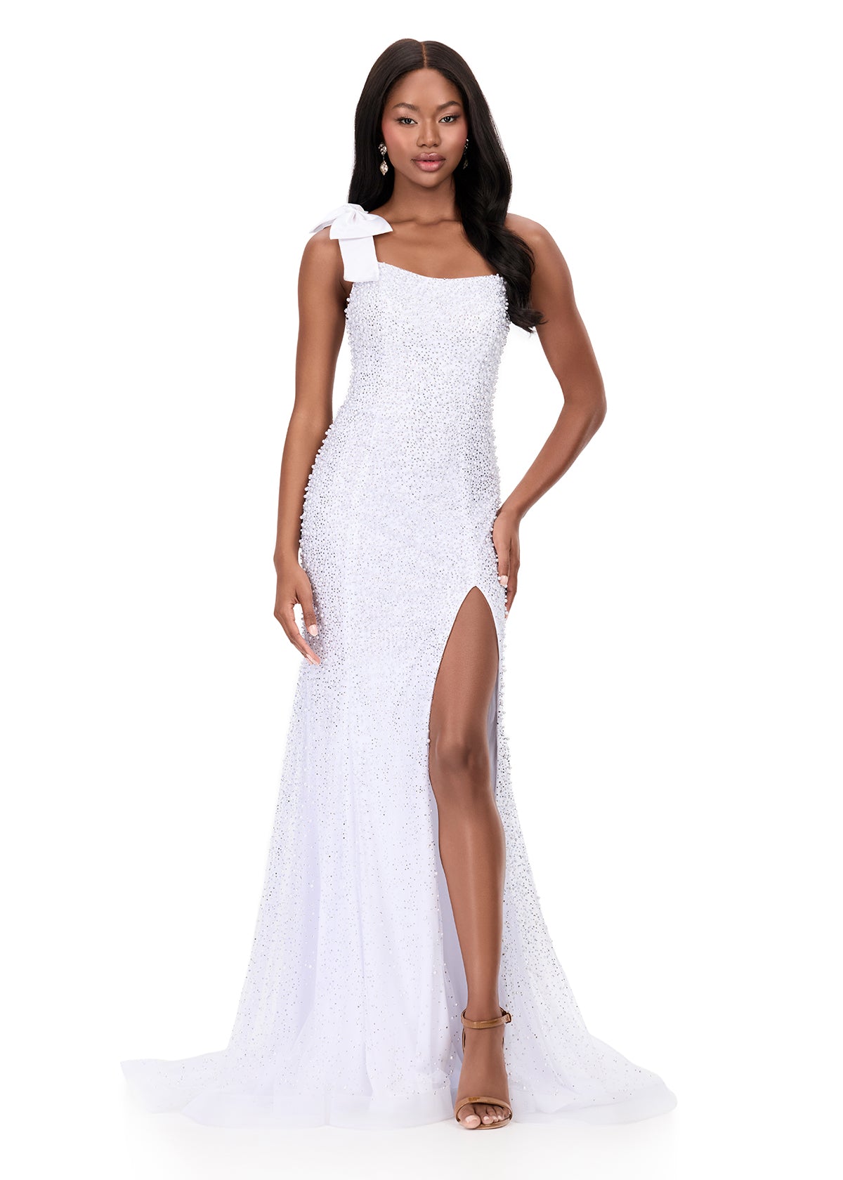 ASHLEYlauren Style 12157 - Tulle Dress with One Shoulder Strap