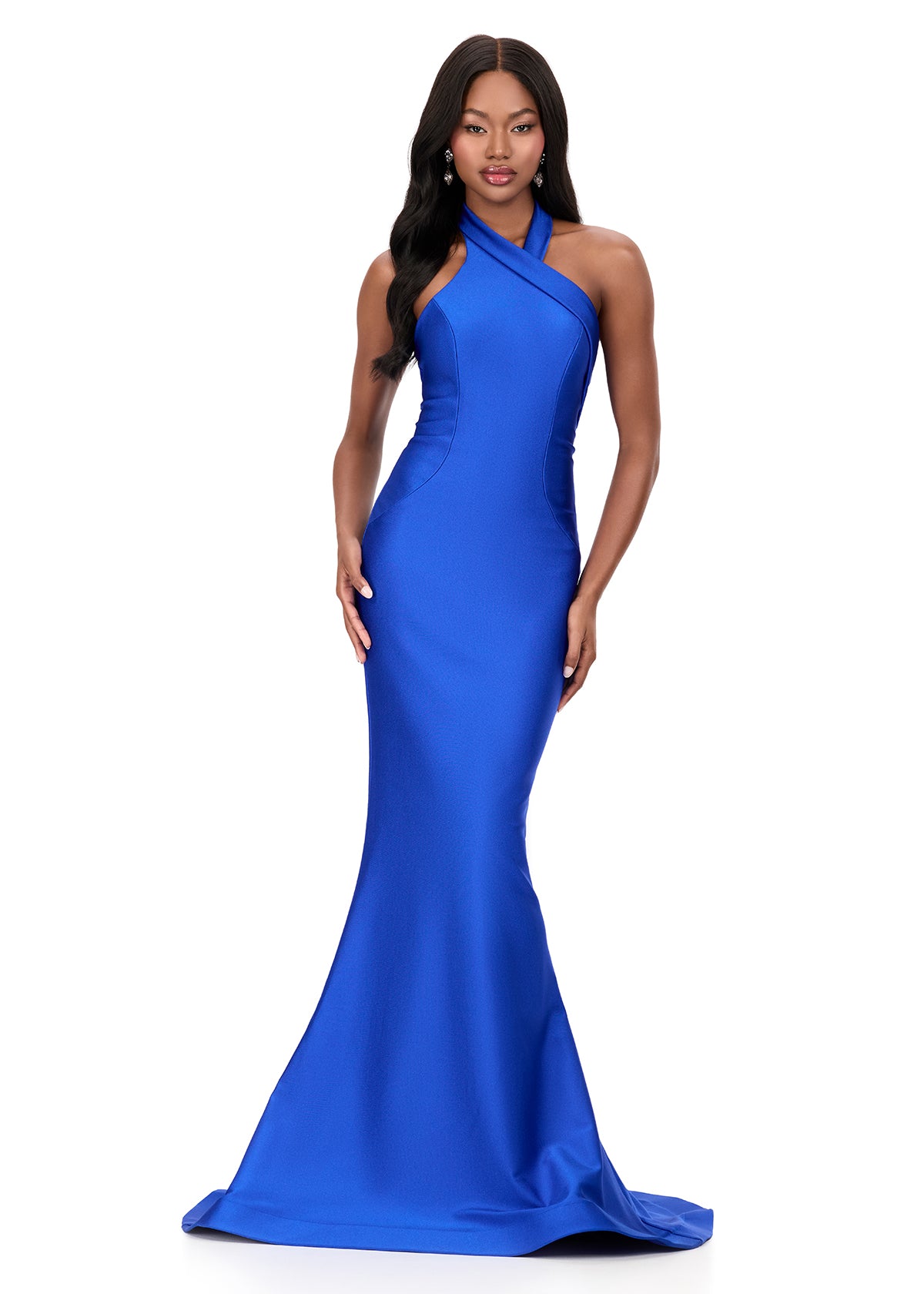 ASHLEYlauren Style 12162 - Jersey Dress with Cross Halter Neckline ASHLEYlauren Style 12162 - Jersey Dress with Cross Halter Neckline