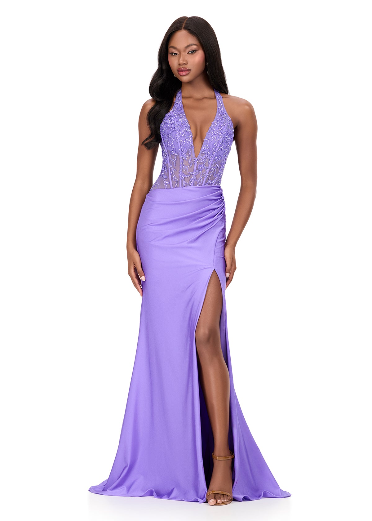 ASHLEYlauren Style 12169 - Fitted Jersey Dress with Plunging Neckline