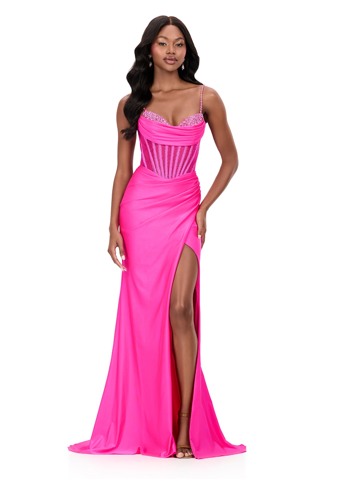 ASHLEYlauren Style 12173 - Beaded Corset Bustier with Draped Skirt