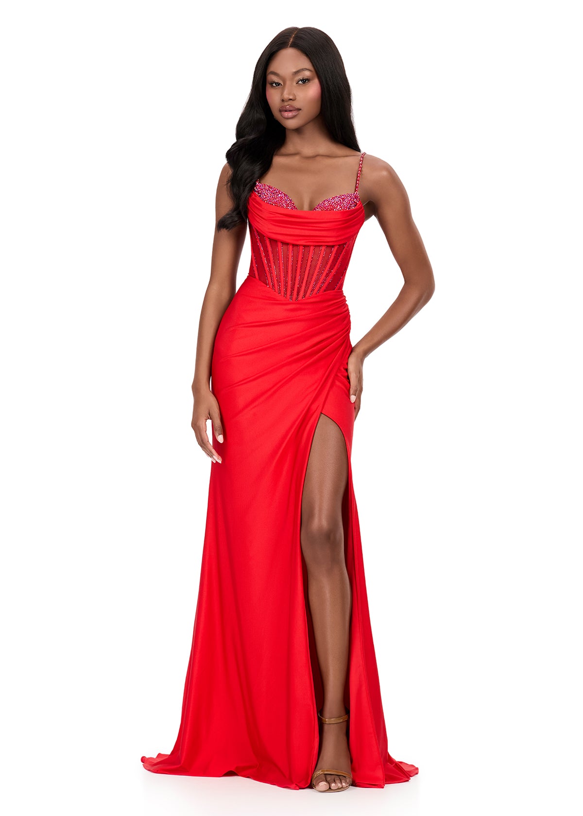 ASHLEYlauren Style 12173 - Beaded Corset Bustier with Draped Skirt