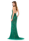 ASHLEYlauren 12176 | Emerald halter gown with beaded detailing, high slit, and fitted silhouette