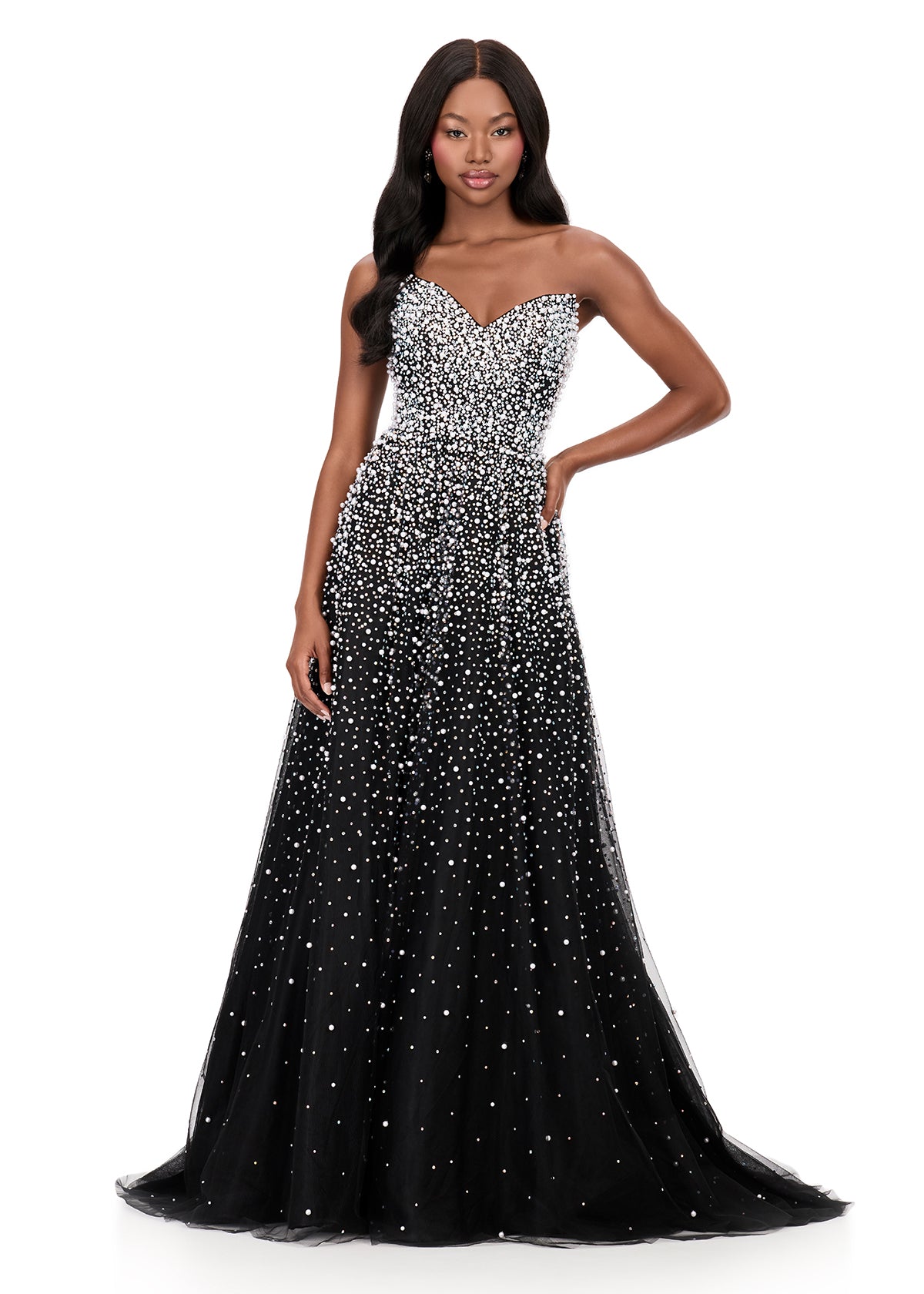ASHLEYlauren Style 12182 - Satin Ballgown with Sheer Corset Boning