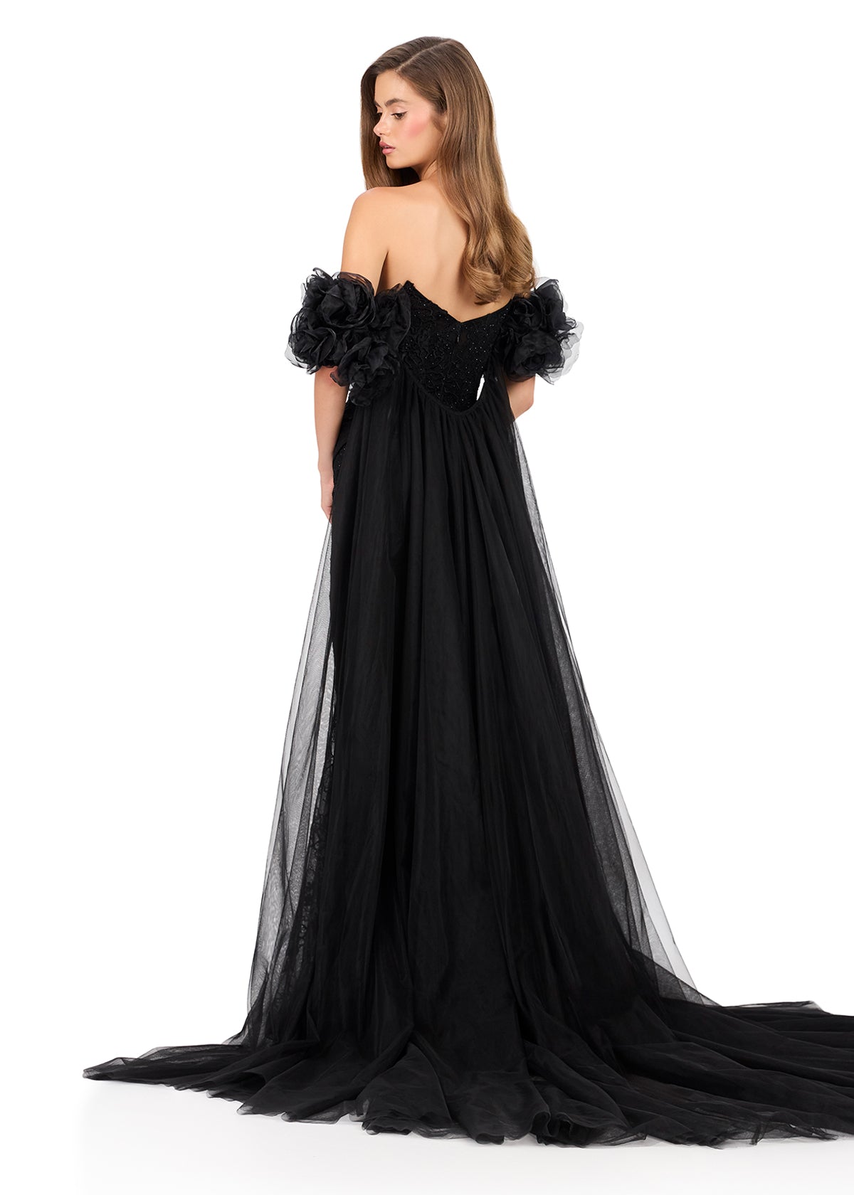 ASHLEYlauren Style 12183 - Lace Prom Dress with 3D Floral Sleeves