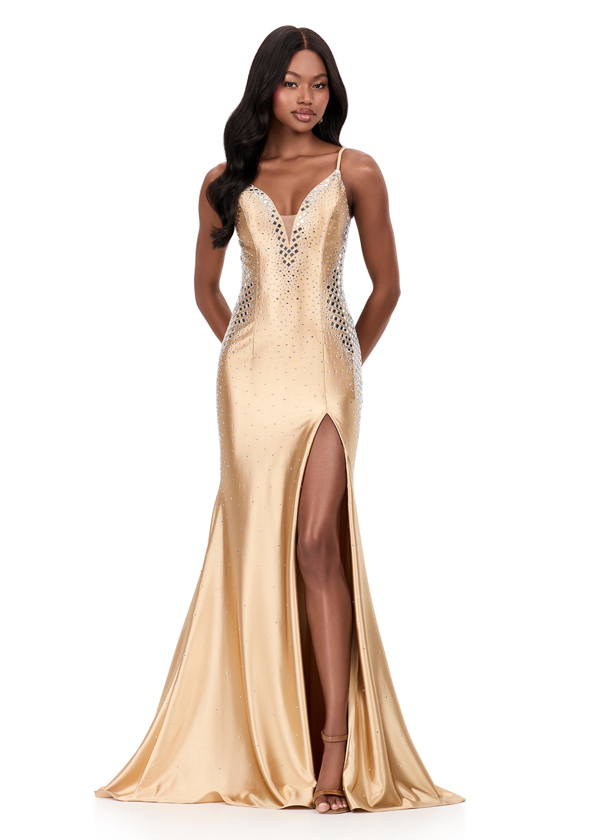 ASHLEYlauren Style 12193 - Jersey Dress with Accented Mirror Stones ASHLEYlauren Style 12193 - Jersey Dress with Accented Mirror Stones